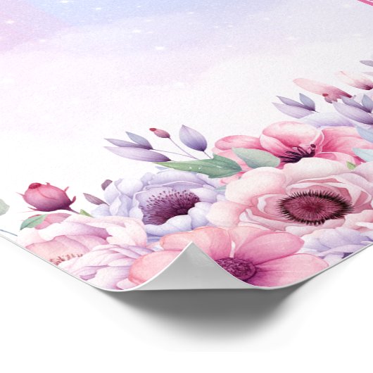 ウォーターカラーマジカルユニコーンパステルレインボー誕生日 ポスター (角)