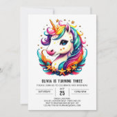 ウォーターカラーマジカルユニコーン誕生日 招待状 (正面)