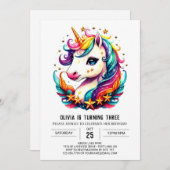 ウォーターカラーマジカルユニコーン誕生日 招待状 (正面/裏面)