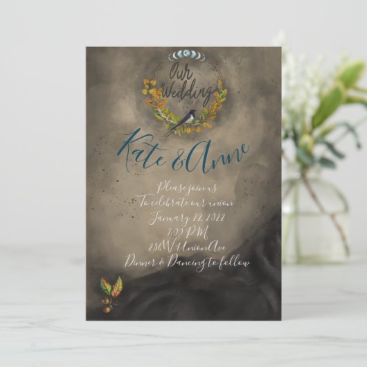 ウォーターカラーマボンお祝い結婚式招待状 招待状 (スタンド正面)