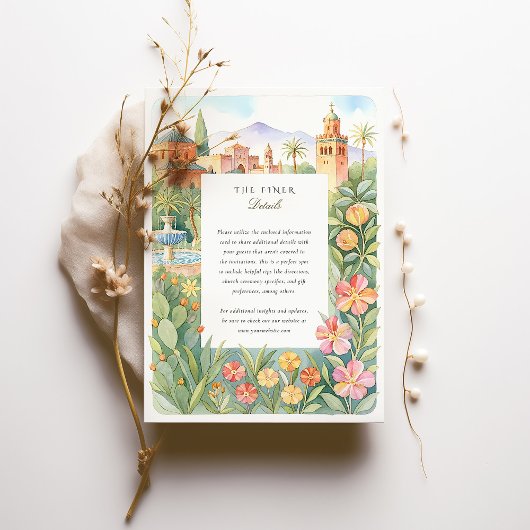 ウォーターカラーマラケシュモロッコ庭園の結婚式 招待状