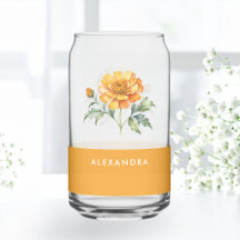ウォーターカラーマリーゴールドオレンジの花柄