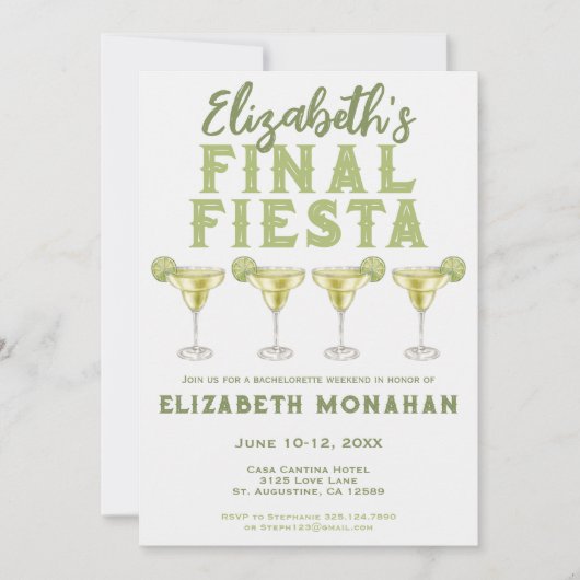 ウォーターカラーマルガリタファイナルフィエスタバチェロレッテ 招待状 (正面)