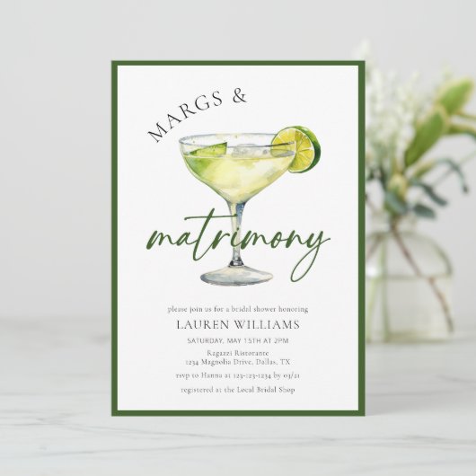 ウォーターカラーマルガリータカクテル&ライムブライダルシャワー 招待状 (スタンド正面)