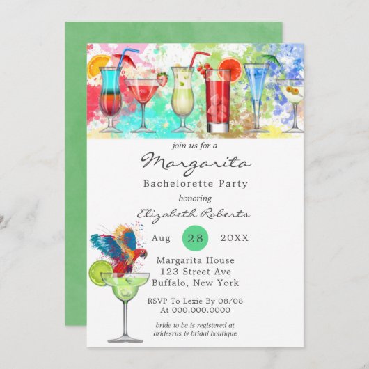 ウォーターカラーマルガリータバチェロレッテ招待状 (正面/裏面)