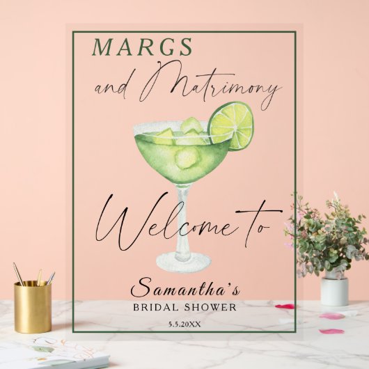 ウォーターカラーマルガリータブライダルシャワーへようこそ アクリルサイン (ウェディング)