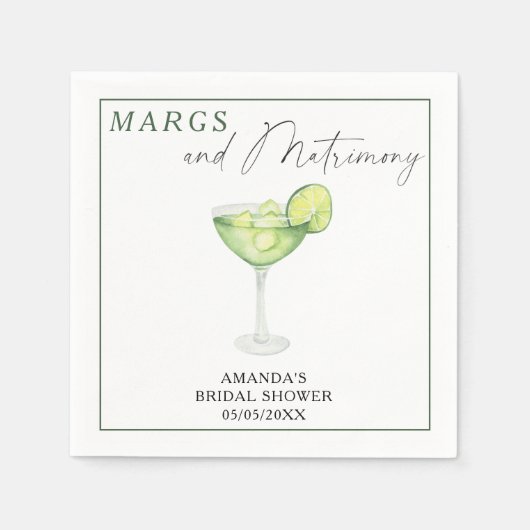 ウォーターカラーマルガリータブライダルシャワー スタンダードカクテルナプキン (正面)