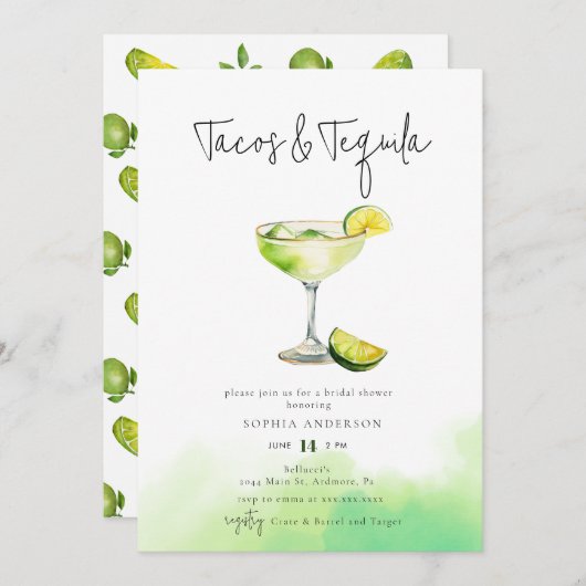 ウォーターカラーマルガリータライムブライダルシャワー 招待状 (正面/裏面)