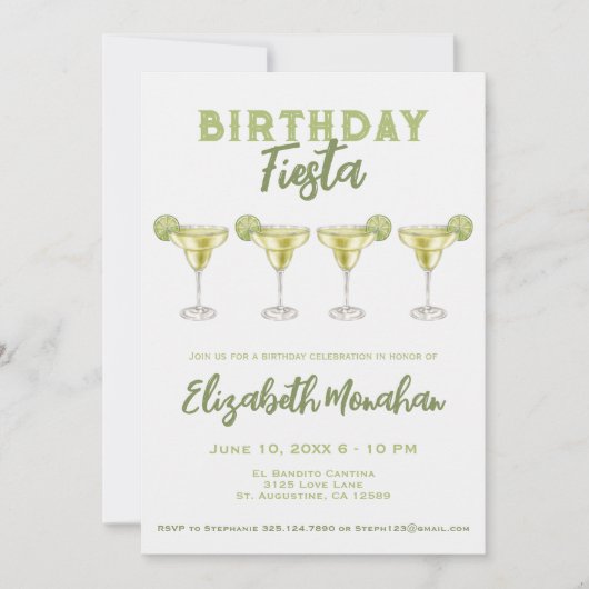 ウォーターカラーマルガリータ誕生日フィエスタ誕生日 招待状 (正面)