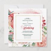 ウォーターカラーマルサラレッドフローラ結婚式招待状 招待状 (正面)