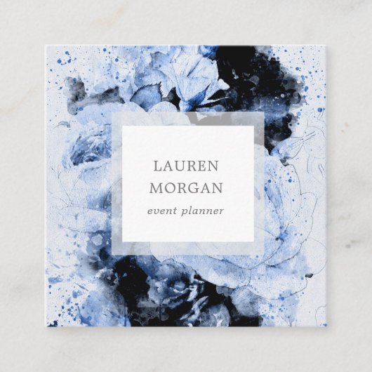 ウォーターカラーマルセイユブルー抽象芸術フローラ スクエア名刺 (正面)