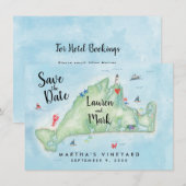 ウォーターカラーマーサズヴィニヤード地図 Save the Date 招待状 (正面/裏面)