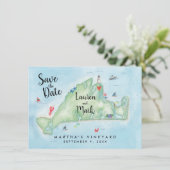 ウォーターカラーマーサズヴィニヤード地図 Save the Date 招待状 (スタンド正面)