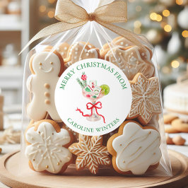 ウォーターカラーマージャンクリスマスカクテル ラウンドシール