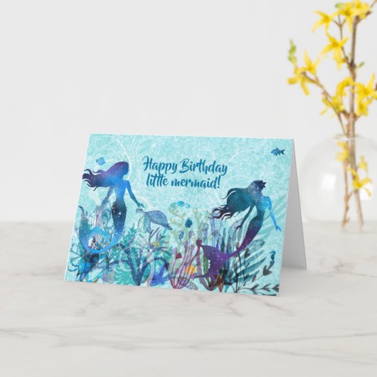 ウォーターカラーマーメイドアンダーザシー誕生日 カード (黄色い花)