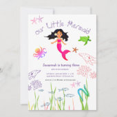 ウォーターカラーマーメイド誕生日招待状 招待状 (正面)