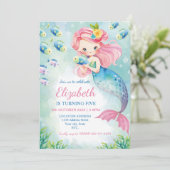 ウォーターカラーマーメイド誕生日招待状 招待状 (スタンド正面)