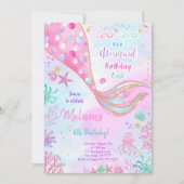 ウォーターカラーマーメイド誕生日招待状 招待状 (正面)