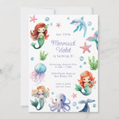 ウォーターカラーマーメイド誕生日 招待状 (正面)