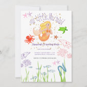 ウォーターカラーマーメイド誕生日 招待状 (正面)