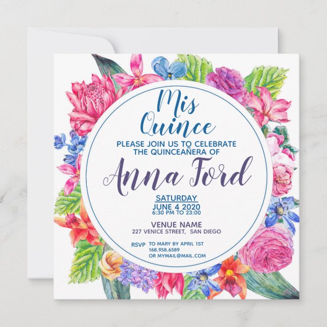 ウォーターカラーミスカンスフローラパーティの招待状 (正面)