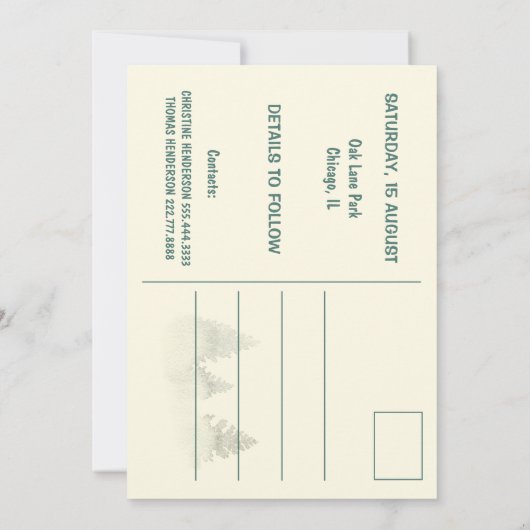 ウォーターカラーミスティウッドレトロ素朴ファミリー懇親会 セーブザデート (裏面)