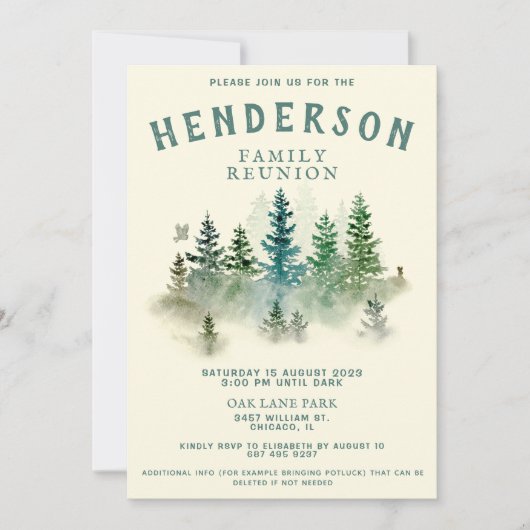 ウォーターカラーミスティウッドレトロ素朴ファミリー懇親会 招待状 (正面)