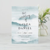 ウォーターカラーミスティティール（緑がかった色）マウンテンウェディング招待 招待状 (スタンド正面)