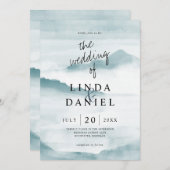 ウォーターカラーミスティティール（緑がかった色）マウンテンウェディング招待 招待状 (正面/裏面)
