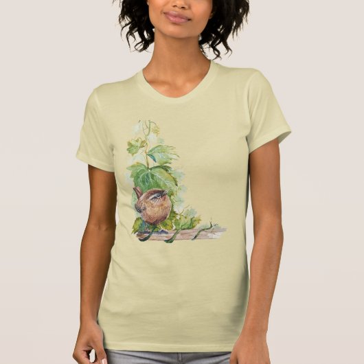 ウォーターカラーミソサザイ鳥 葡萄園 葡萄 葉 ワイナリー Tシャツ (正面)