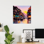 ウォーターカラーミニマリストカブルシティイラストレーション ポスター (ホームオフィス)