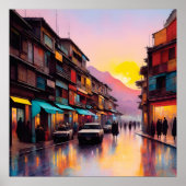 ウォーターカラーミニマリストカブルシティイラストレーション ポスター (正面)