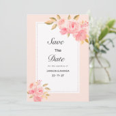 ウォーターカラーミントの淡いピンクの花のデザインでお洒落な結婚式の延期・日程変更のお知らせ 招待状 (スタンド正面)
