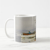 ウォーターカラーメイン魚釣りボート海オレンジグレー コーヒーマグカップ (左)
