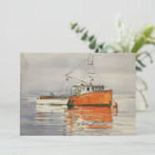 ウォーターカラーメイン魚釣りボート海オレンジグレー サンキューカード (スタンド正面)