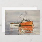 ウォーターカラーメイン魚釣りボート海オレンジグレー サンキューカード (正面/裏面)