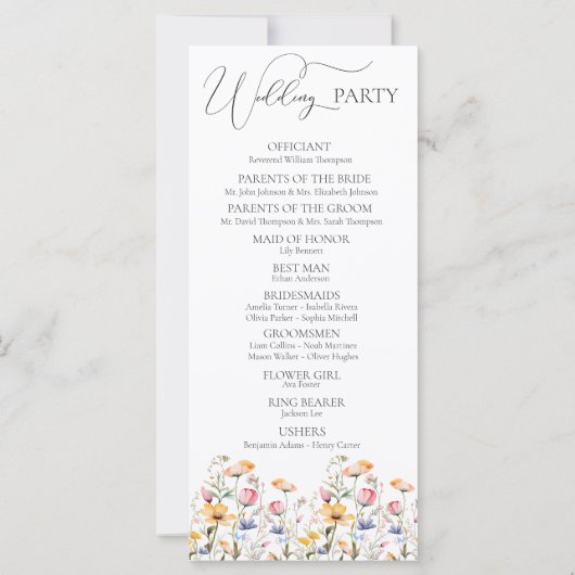 ウォーターカラーメドウワイルドフラワーズ結婚式 プログラム (裏面)