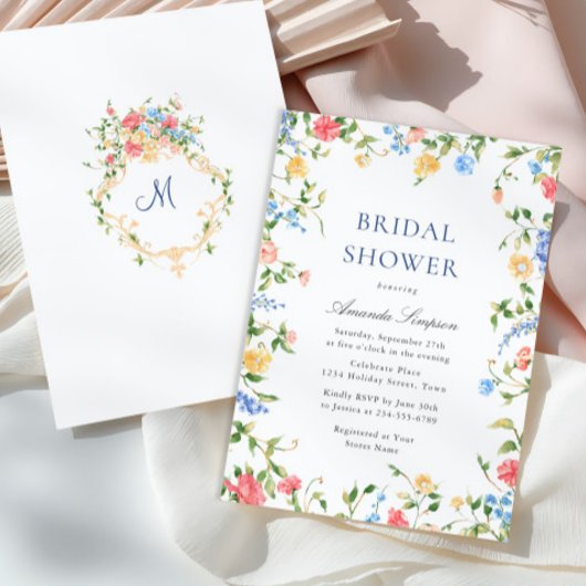 ウォーターカラーメドウワイルドフラワーボホブライダルシャワー 招待状