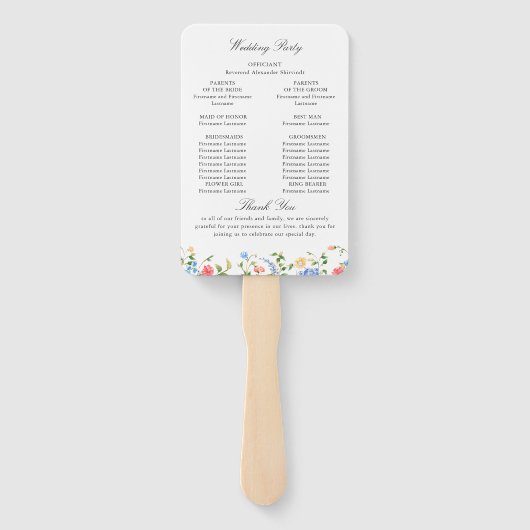 ウォーターカラーメドウワイルドフラワーボホ結婚式 プログラム ハンドファン (裏面)