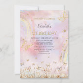 ウォーターカラーメドウ蝶誕生日 招待状 (正面)