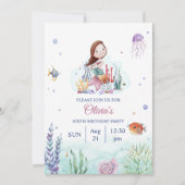 ウォーターカラーメラミード海洋生物誕生日 招待状 (正面)