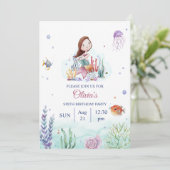 ウォーターカラーメラミード海洋生物誕生日 招待状 (スタンド正面)