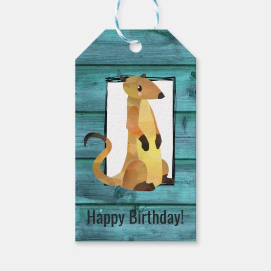 ウォーターカラーメルカートオンブルーウッド誕生日 ギフトタグ (正面)