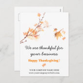 ウォーターカラーメープル葉ズビジネス感謝祭 シーズンポストカード (正面/裏面)