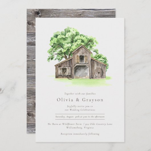 ウォーターカラーモダンバ素朴ン結婚式招待状 招待状 (正面/裏面)