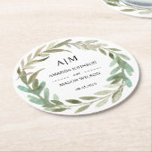 ウォーターカラーモノグラムのグ結婚リーズコースター ラウンドペーパーコースター (アングル)