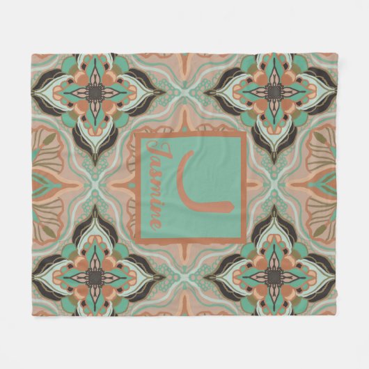 ウォーターカラーモロッコパステルパーソナライズされたフローラ フリースブランケット (正面(横))