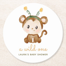 ウォーターカラーモンキーのトロピカルリーブスベビーシャワー ラウンドペーパーコースター
