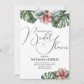 ウォーターカラーモンスターブランチグリーンリーブライダルシャワー 招待状 (正面)