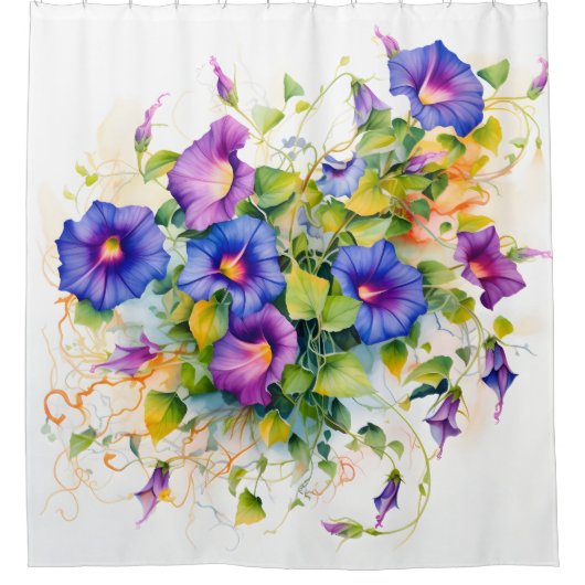 ウォーターカラーモーニンググローリー魔法 シャワーカーテン (正面)